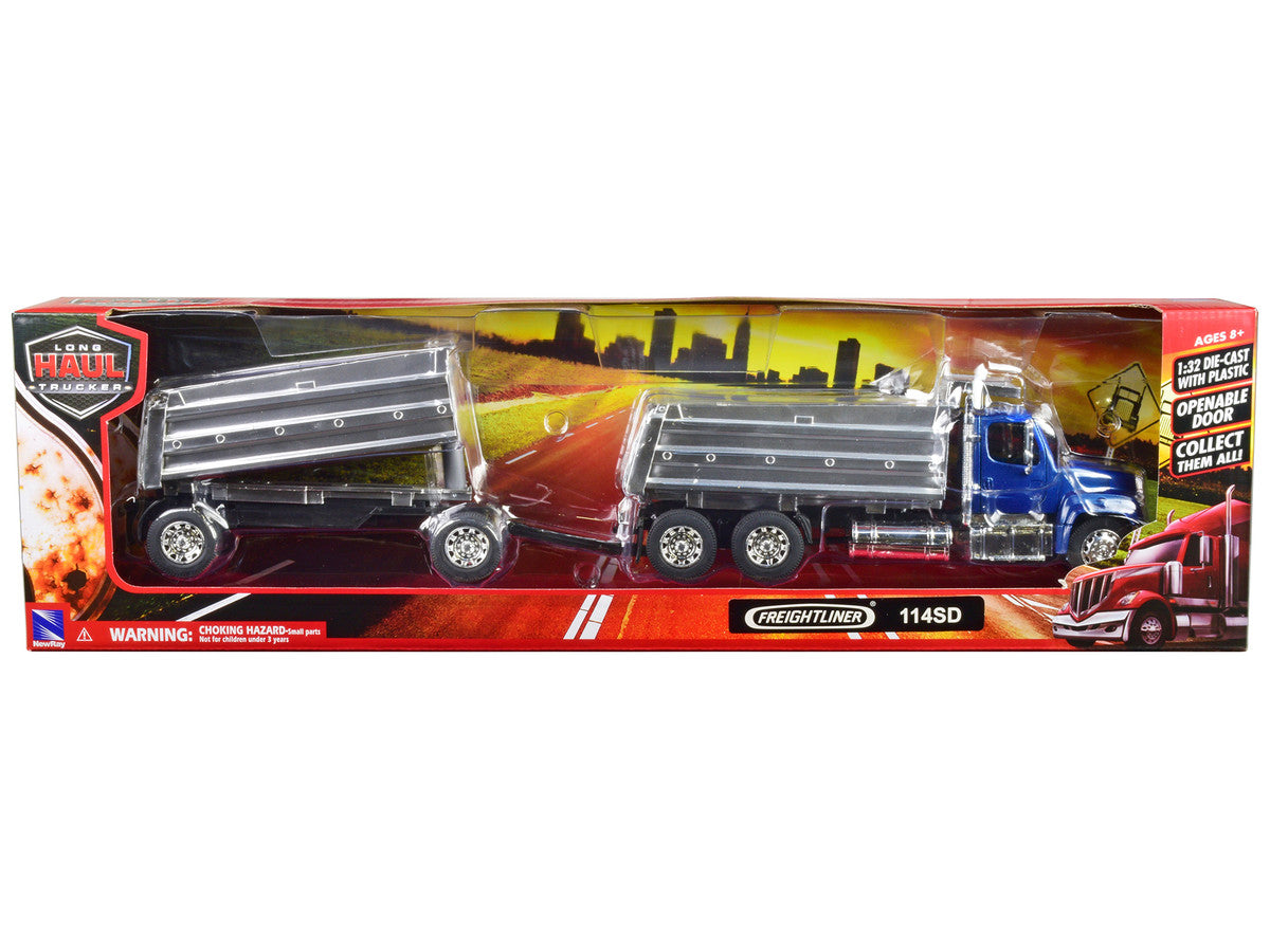 Freightliner 114SD Twin Dump Blue Long Haul Trucker Diecast