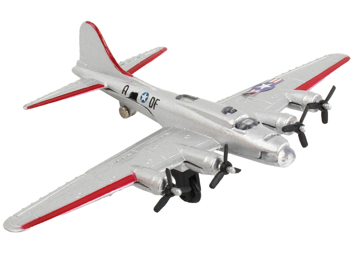 Boeing B-17 Flying Fortress Bomber Aircraft Silver Metallic "United States Army Air Force" with Runway Section Diecast Model Airplane by Runway24-2